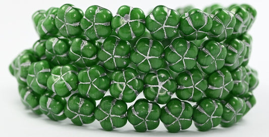 5-Petal Flower Pressed Beads, Mixed Emerald Crystal Silver Lined (56100-54201), Glass, Czech Republic