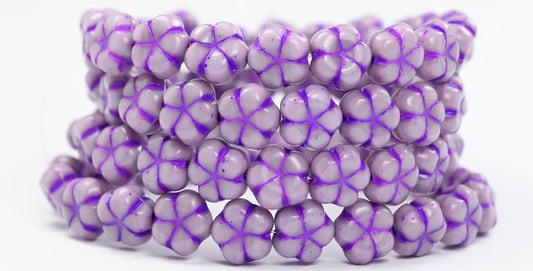 5-Petal Flower Pressed Beads, Purple  Purple Lined (23020-46420), Glass, Czech Republic