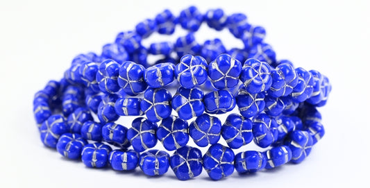 5-Petal Flower Pressed Beads, Rich Blue Silver Lined (33060-54201), Glass, Czech Republic