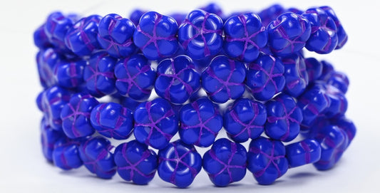 5-Petal Flower Pressed Beads, Rich Blue Purple Lined (33060-46420), Glass, Czech Republic