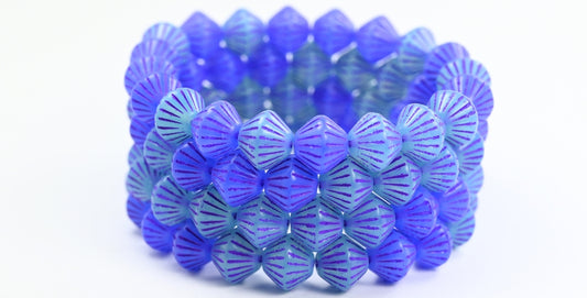 Lantern Bicone Pressed Glass Beads, Mixed Colors Blue Purple Lined (MIX BLUE-46420), Glass, Czech Republic