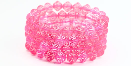 Lantern Bicone Pressed Glass Beads, Crystal Pink Lined (00030-46470), Glass, Czech Republic