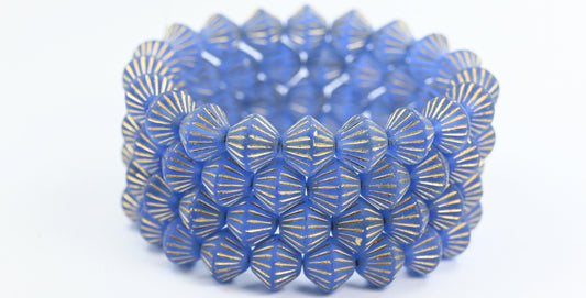 Lantern Bicone Pressed Glass Beads, Transparent Blue Gold Lined (30030-54202), Glass, Czech Republic