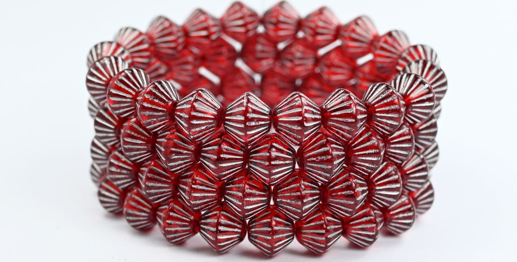 OUTLET 10  grams Bicone Beads, 10 x 10 mm, Transparent Red Silver Lined (90060-54201), Glass, Czech Republic