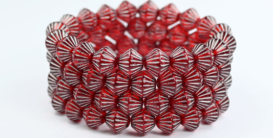 Lantern Bicone Pressed Glass Beads, Transparent Red Silver Lined (90060-54201), Glass, Czech Republic