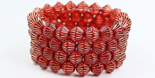 Lantern Bicone Pressed Glass Beads, Transparent Red Copper Lined (90060-54200), Glass, Czech Republic
