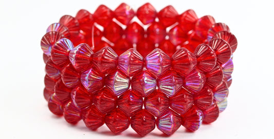 Lantern Bicone Pressed Glass Beads, Transparent Red Ab (90060-AB), Glass, Czech Republic