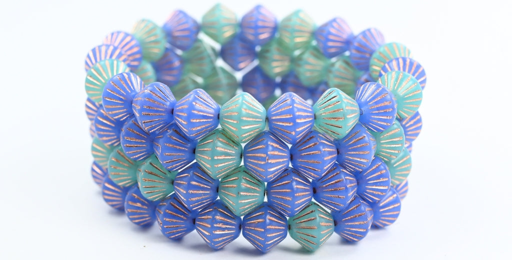 Lantern Bicone Pressed Glass Beads, Color Mixed Colors 7 Copper Lined (COLOR-MIX-7-54200), Glass, Czech Republic