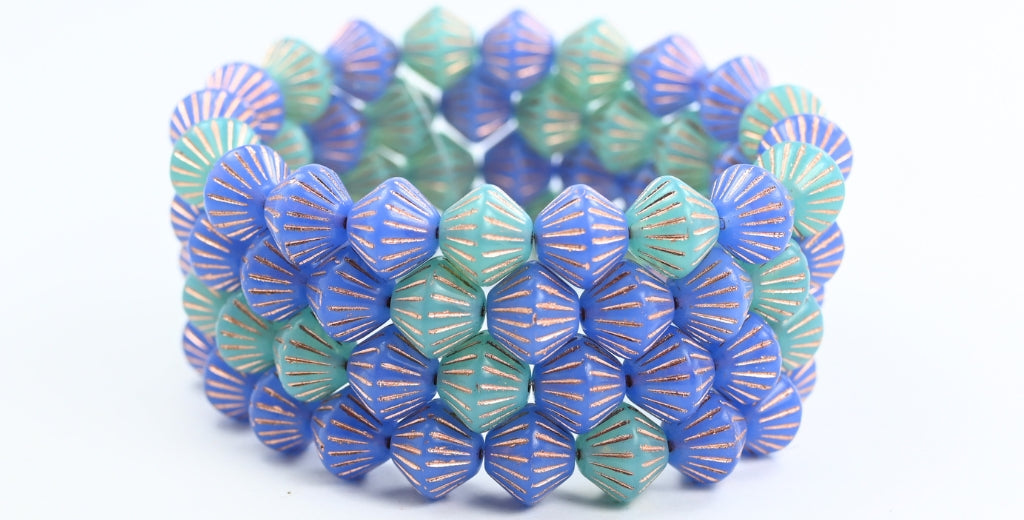 Lantern Bicone Pressed Glass Beads, Color Mixed Colors 7 Copper Lined (COLOR MIX 7-54200), Glass, Czech Republic