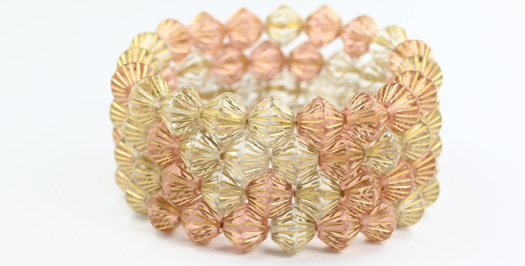 灯笼双锥压制玻璃珠，颜色混合 4 种金色内衬 (COLOR-MIX-4-54202)，玻璃，捷克共和国