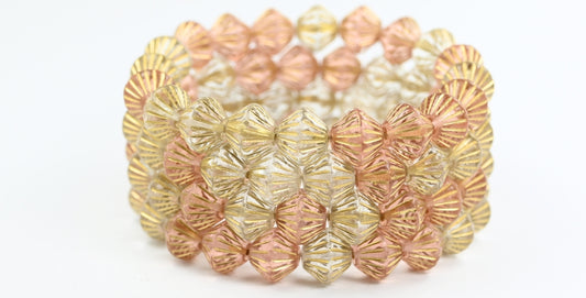 灯笼双锥压制玻璃珠，颜色混合 4 种金色内衬 (COLOR-MIX-4-54202)，玻璃，捷克共和国