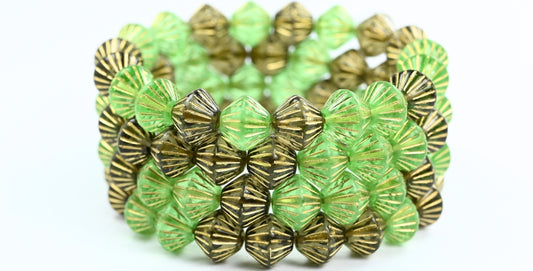 灯笼双锥压制玻璃珠，颜色混合 3 种金色内衬 (COLOR-MIX-3-54202)，玻璃，捷克共和国
