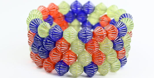 Lantern Bicone Pressed Glass Beads, Color Mixed Colors 2 Silver Lined (COLOR MIX 2-54201), Glass, Czech Republic