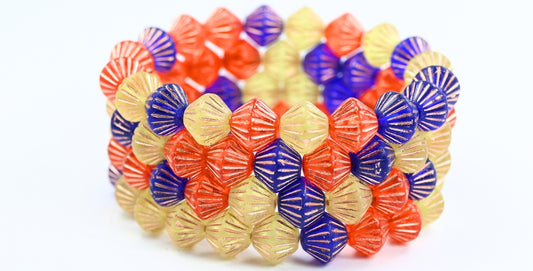 Lantern Bicone Pressed Glass Beads, Color Mixed Colors 2 Copper Lined (COLOR-MIX-2-54200), Glass, Czech Republic