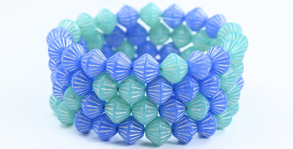 ランタンバイコーンプレスガラスビーズ、カラーミックスカラー1シルバーライン（COLOR-MIX-1-54201）、ガラス、チェコ共和国