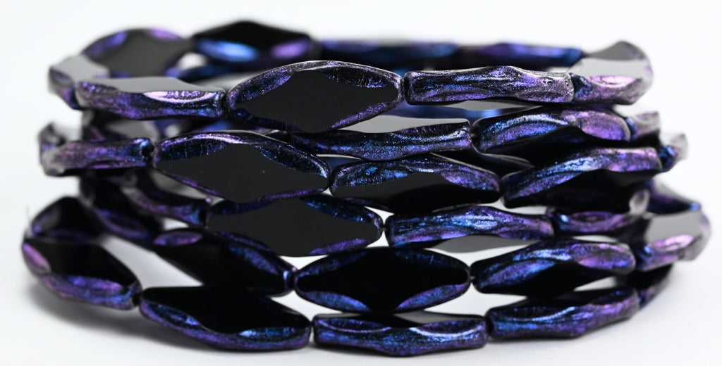 Table Cut Spindle Beads, Black Blue Iridiscent (23980-86966), Glass, Czech Republic