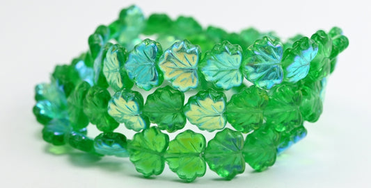 Pressed Beads, Transparent Green Emerald Ab (50710-AB), Glass, Czech Republic