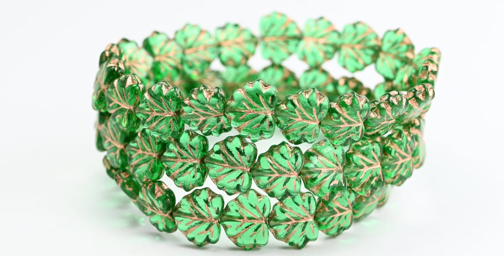 Pressed Beads, Transparent Green Emerald Copper Lined (50710-54200), Glass, Czech Republic