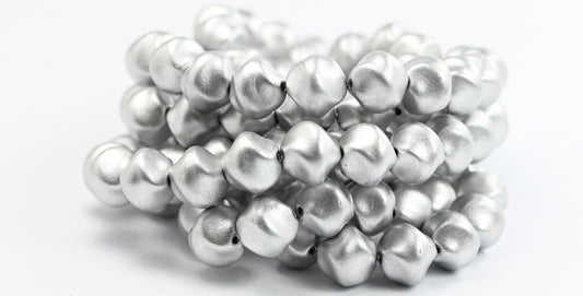 Twisted Round Pressed Glass Beads, Silver Matte (01700), Glass, Czech Republic