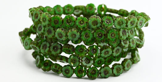 Table Cut Round Beads Hawaii Flowers, 56027 Travertin (56027-86800), Glass, Czech Republic