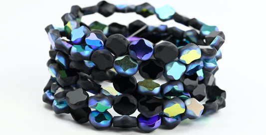 Table Cut Oval Beads, Black Ab Matte (23980-AB-M), Glass, Czech Republic