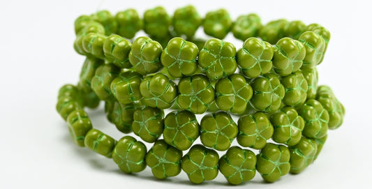 5-Petal Flower Pressed Beads, Opaque Green 43813 (53410-43813), Glass, Czech Republic