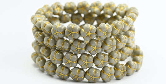 5-Petal Flower Pressed Beads, Opaque Gray Gold Lined (43010-54202S), Glass, Czech Republic