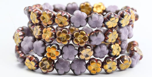 5-Petal Flower Pressed Beads, Purple  Rose Gold Capri (23020-27101), Glass, Czech Republic