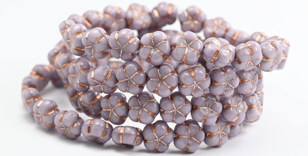 5-Petal Flower Pressed Beads, Purple  Copper Lined (23020-54200), Glass, Czech Republic