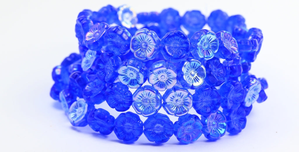 夏威夷花压制玻璃珠，透明蓝色 Ab (30060-AB)，玻璃，捷克共和国