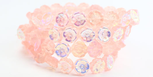 Hawaii Flower Pressed Glass Beads, Transparent Pink Ab (70110-AB), Glass, Czech Republic