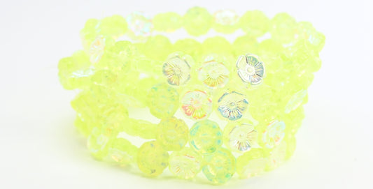 Hawaii Flower Pressed Glass Beads, Transparent Yellow Ab (80130-AB), Glass, Czech Republic
