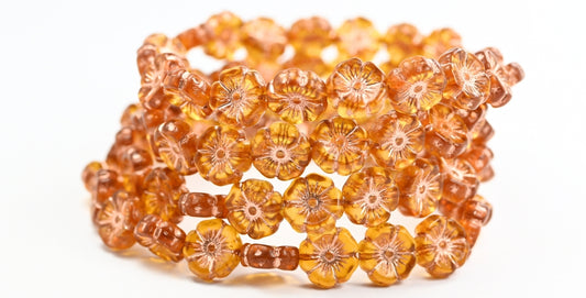 Hawaii Flower Pressed Glass Beads, Transparent Orange Copper Lined (10060-54200), Glass, Czech Republic
