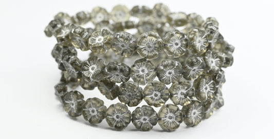 OUTLET 10 grams Hawaiian Flower Beads, 12 x 12 mm, Transparent Gray Silver Lined (40020-54201), Glass, Czech Republic
