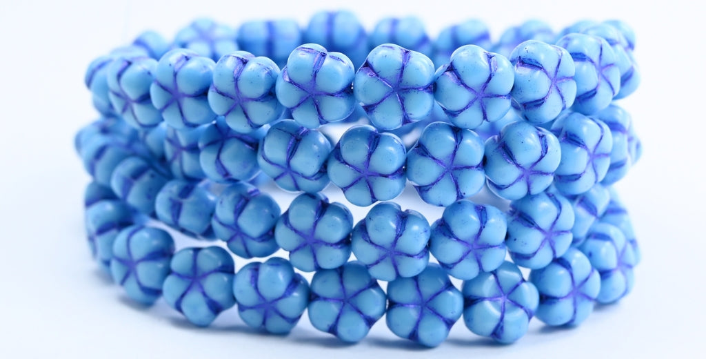 5-Petal Flower Pressed Beads, Turquoise Blue 43810 (63030-43810), Glass, Czech Republic