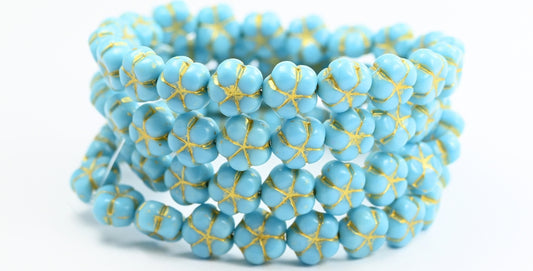 5-Petal Flower Pressed Beads, Blue Gold Lined (63020-54202), Glass, Czech Republic