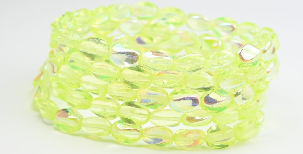 Twisted Oval Pressed Glass Beads, Transparent Yellow Ab (80130-AB), Glass, Czech Republic