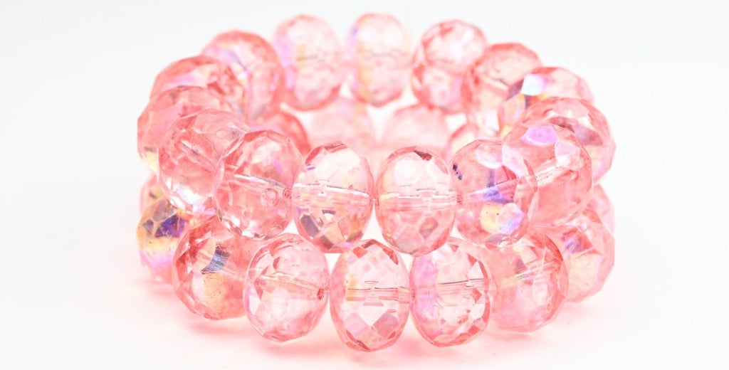 Faceted Special Cut Rondelle Fire Polished Beads, Crystal Light Pink Ab (00030-34304-AB), Glass, Czech Republic