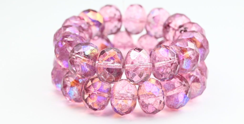 Faceted Special Cut Rondelle Fire Polished Beads, Crystal Light Fuchsia Pink Ab (00030-34306-AB), Glass, Czech Republic