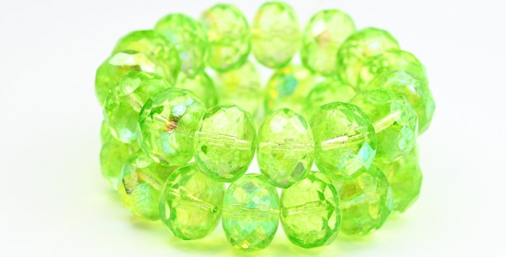 Faceted Special Cut Rondelle Fire Polished Beads, Crystal Light Green Ab (00030-34310-AB), Glass, Czech Republic