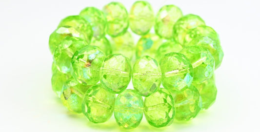 OUTLET 10 grams Faceted Rondelle Fire Polished Beads, 13 x 9 mm, Crystal Light Green Ab (00030-34310-28701), Glass, Czech Republic