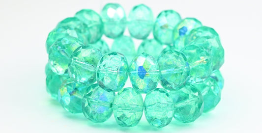 Facettierte, speziell geschliffene Rondellperlen mit Feuerpolierung, Crystal Light Turquoise Ab (00030-34309-AB), Glas, Tschechische Republik