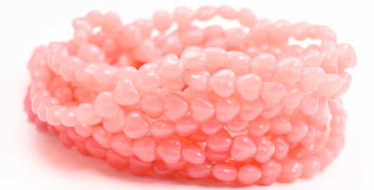 Heart Pressed Glass Beads, Opal Pink (71010), Glass, Czech Republic