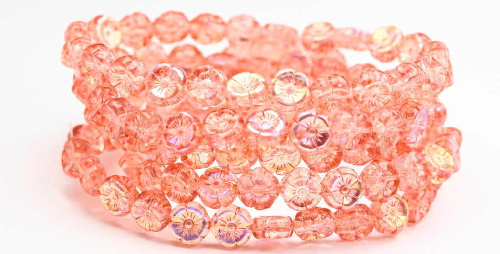 Hawaii Flower Pressed Glass Beads, Crystal Light Pink Peach Ab (00030-34305-AB), Glass, Czech Republic