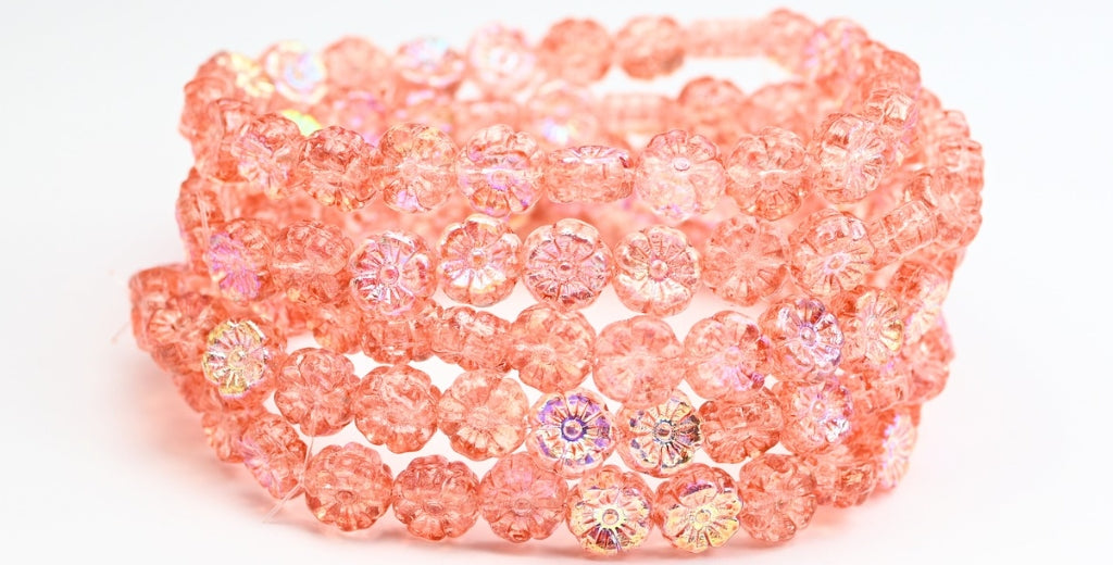 Hawaii Flower Pressed Glass Beads, Nr00030 Light Pink Peach Ab (NR00030-34305-AB), Glass, Czech Republic