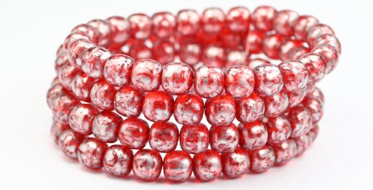 Pony Pressed Semi Roound Beads, Transparent Red 86700 (90100-86700), Glass, Czech Republic