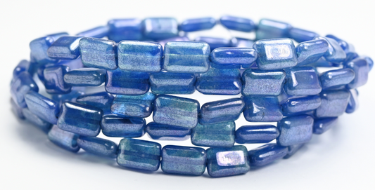 Rectangle Pressed Glass Beads, Opaque Light Blue Luster Blue Full Coated Matte (33010-14464-M), Glass, Czech Republic