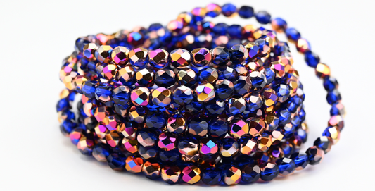 Fire Polished Round Faceted Beads, Transparent Blue Sliperit (30060-29500), Glass, Czech Republic