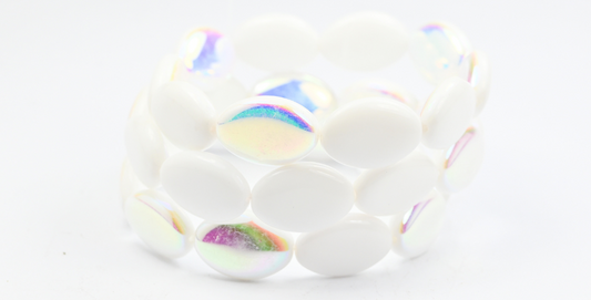 Flat Oval Pressed Glass Beads, White Ab (02010-AB), Glass, Czech Republic