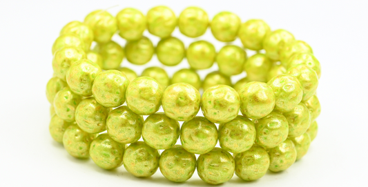 Round Pressed Glass Beads Orange Fruit, Light Green Light Yellow (34310-34302), Glass, Czech Republic